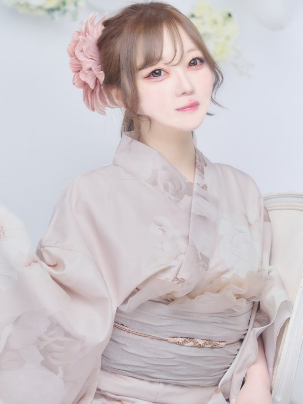 画像3: 【即日発送】ベージュフラワー浴衣【浴衣３点セット 浴衣/帯/下駄】[OF04]