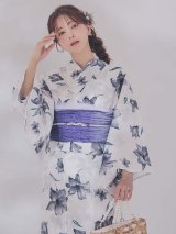 【即日発送】ブルーリリーフラワー浴衣  【浴衣３点セット 浴衣/帯/下駄】[OF04]