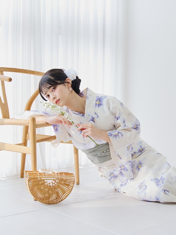 画像1: 【即日発送】紫の花揺蕩う浴衣  【浴衣３点セット 浴衣/帯/下駄】[YMT]