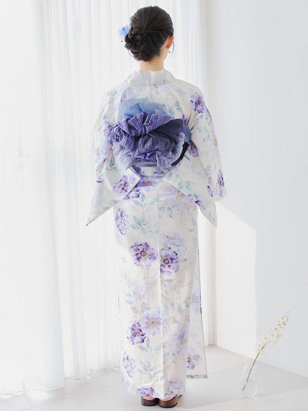 画像14: 【即日発送】水彩紫牡丹柄浴衣  【浴衣３点セット 浴衣/帯/下駄】[YMT]