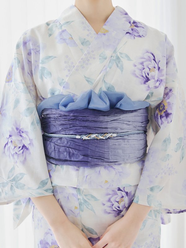 画像15: 【即日発送】水彩紫牡丹柄浴衣  【浴衣３点セット 浴衣/帯/下駄】[YMT]
