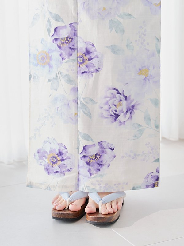 画像16: 【即日発送】水彩紫牡丹柄浴衣  【浴衣３点セット 浴衣/帯/下駄】[YMT]