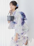 【予約 / 5月中旬発送予定】水彩紫牡丹柄浴衣 OBI-g-500-kj-9-NV / HIMO-900-yn-2-DusBL / HEKO-800-sb-8-DusBL / YA-1067-kn-BL / GETA-01-kj-2-BL/ [y/OF01]