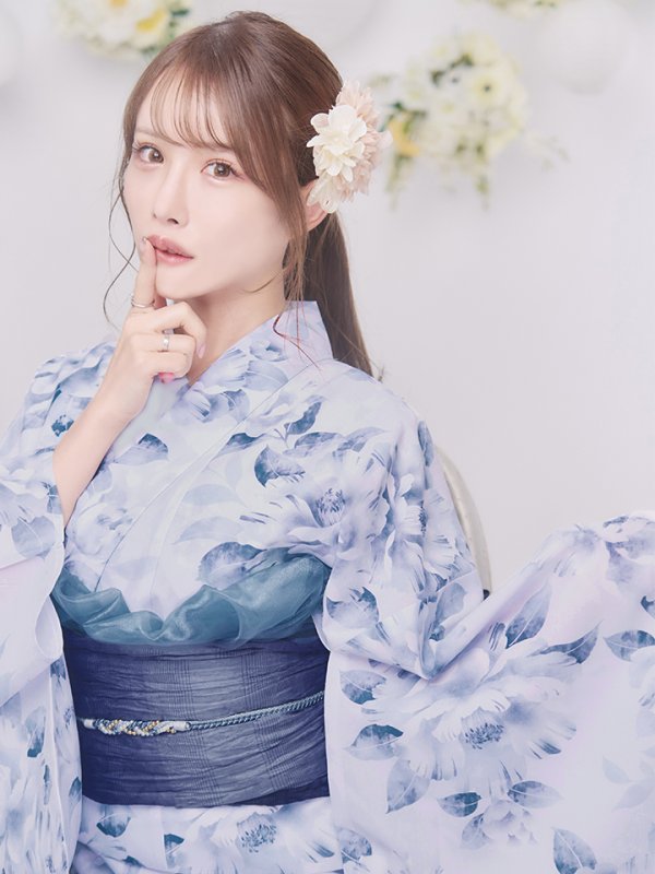 画像1: 【即日発送】1人で簡単に着られる！ワンピース / セパレート浴衣セット 水彩椿柄 【浴衣4点セット】[YMT]