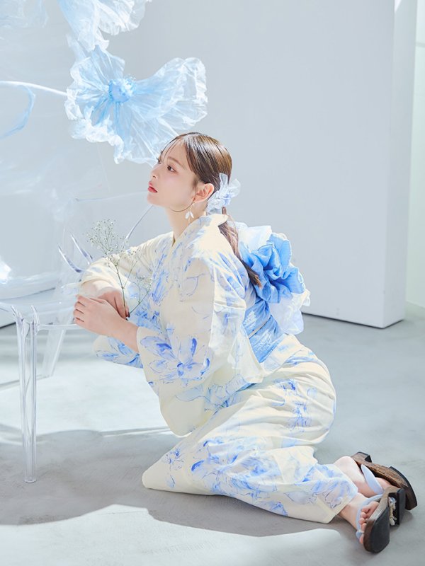 画像14: 【即日発送】グラデーションブルー牡丹和モダン浴衣  【浴衣３点セット 浴衣/帯/下駄】[YMT]