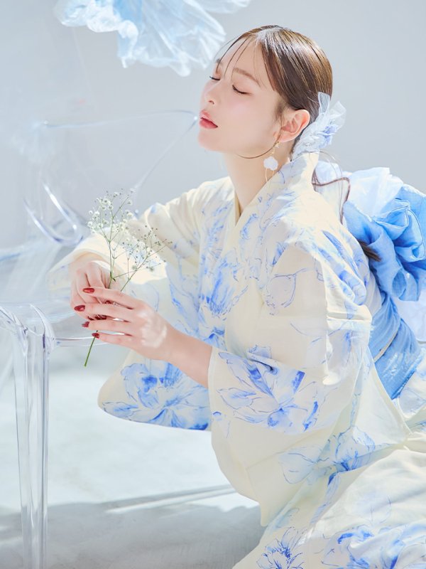 画像18: 【即日発送】グラデーションブルー牡丹和モダン浴衣  【浴衣３点セット 浴衣/帯/下駄】[YMT]