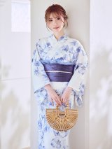 モダンフラワー大人エレガント浴衣  【浴衣３点セット 浴衣/帯/下駄】[OF04]