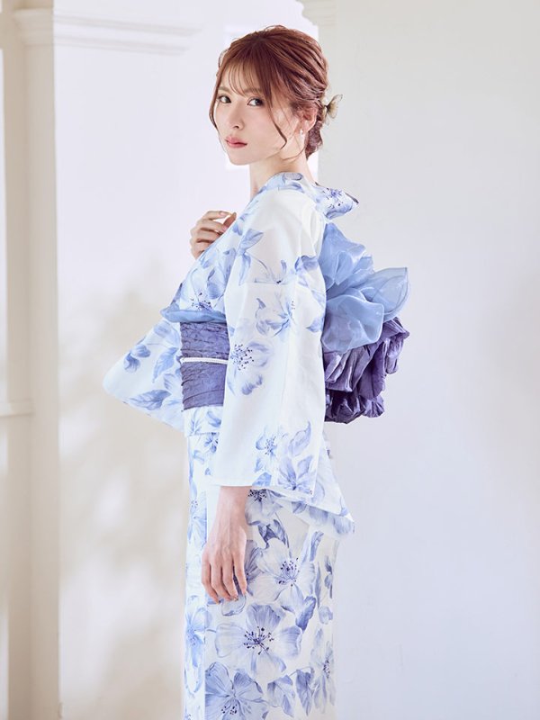 画像5: モダンフラワー大人エレガント浴衣  【浴衣３点セット 浴衣/帯/下駄】[OF04]