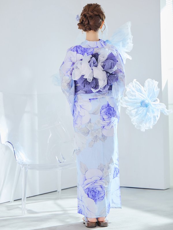 画像17: 【即日発送】アンティークブルーローズ浴衣  【浴衣３点セット 浴衣/帯/下駄】[YMT]