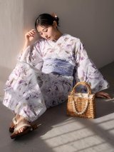 【即日発送】藤霞のアンティークローズ浴衣  【浴衣３点セット 浴衣/帯/下駄】[OF04/HC03]