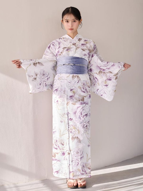 画像4: 【即日発送】藤霞のアンティークローズ浴衣  【浴衣３点セット 浴衣/帯/下駄】[OF04/HC03]