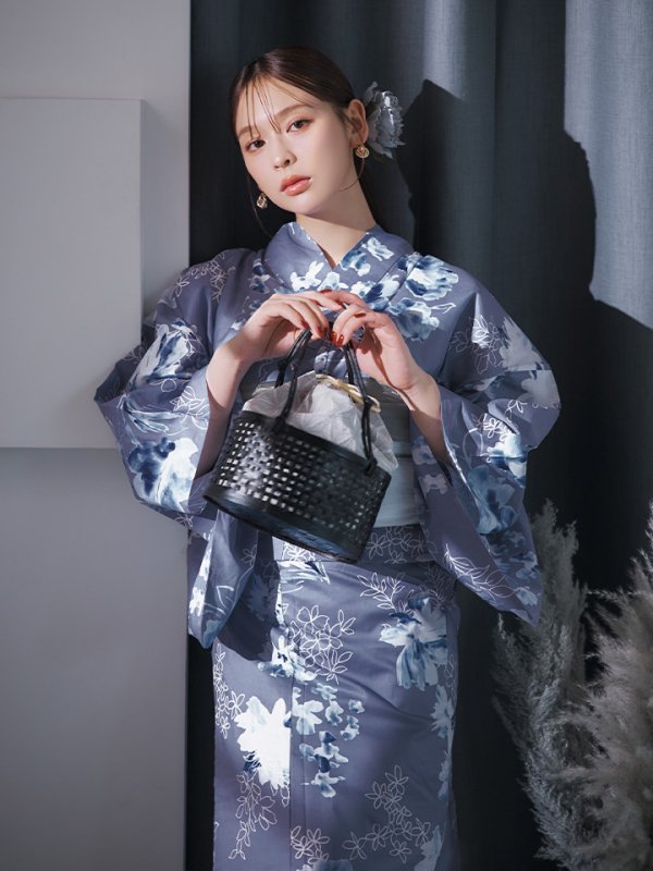 画像13: 【即日発送】グレイ×モードフラワー浴衣  【浴衣３点セット 浴衣/帯/下駄】[YMT]