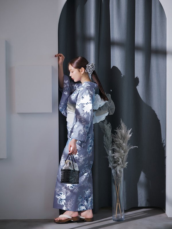 画像17: 【即日発送】グレイ×モードフラワー浴衣  【浴衣３点セット 浴衣/帯/下駄】[YMT]