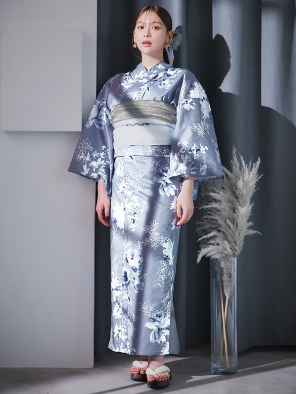 画像4: 【即日発送】グレイ×モードフラワー浴衣  【浴衣３点セット 浴衣/帯/下駄】[YMT]
