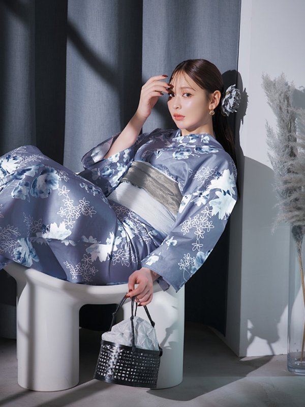 画像6: 【即日発送】グレイ×モードフラワー浴衣  【浴衣３点セット 浴衣/帯/下駄】[YMT]