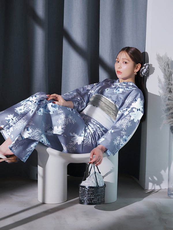 画像7: 【即日発送】グレイ×モードフラワー浴衣  【浴衣３点セット 浴衣/帯/下駄】[YMT]