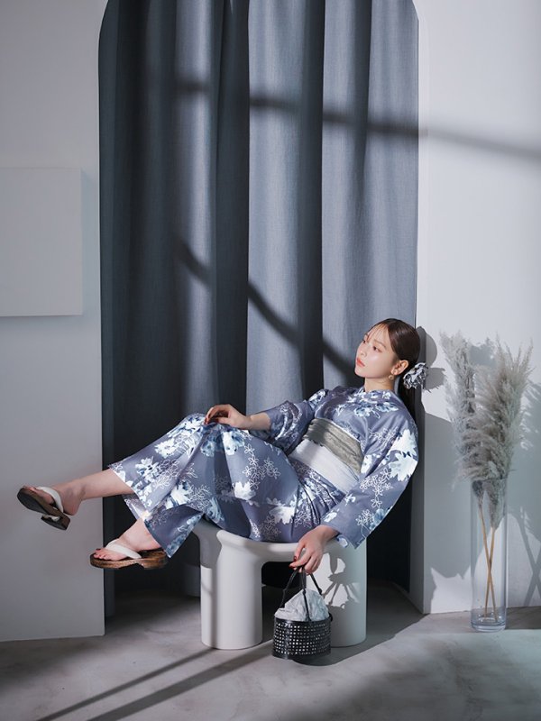画像8: 【即日発送】グレイ×モードフラワー浴衣  【浴衣３点セット 浴衣/帯/下駄】[YMT]