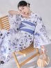 画像1: 【即日発送】水墨ニュアンスフラワー浴衣  【浴衣３点セット 浴衣/帯/下駄】[OF04/HC03] (1)