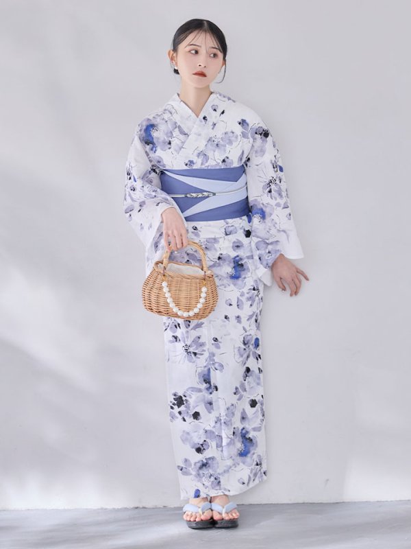 画像6: 【即日発送】水墨ニュアンスフラワー浴衣  【浴衣３点セット 浴衣/帯/下駄】[OF04/HC03]