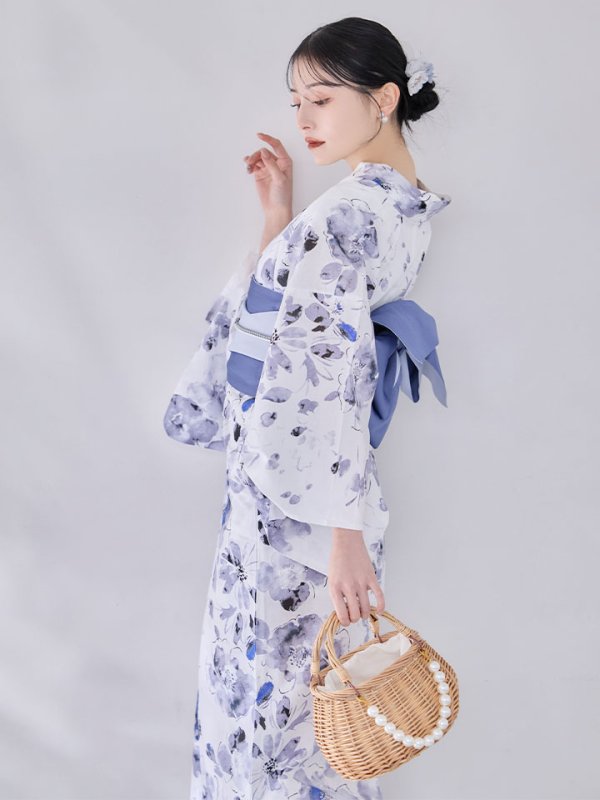 画像7: 【即日発送】水墨ニュアンスフラワー浴衣  【浴衣３点セット 浴衣/帯/下駄】[OF04/HC03]