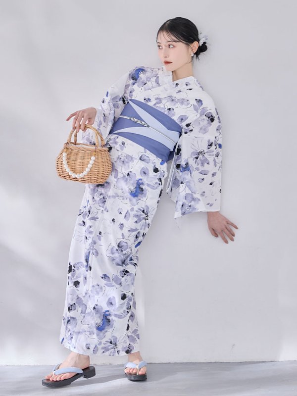 画像8: 【即日発送】水墨ニュアンスフラワー浴衣  【浴衣３点セット 浴衣/帯/下駄】[OF04/HC03]