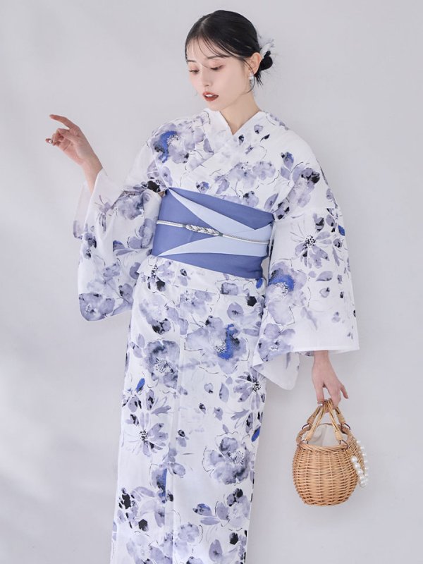 画像11: 【即日発送】水墨ニュアンスフラワー浴衣  【浴衣３点セット 浴衣/帯/下駄】[OF04/HC03]