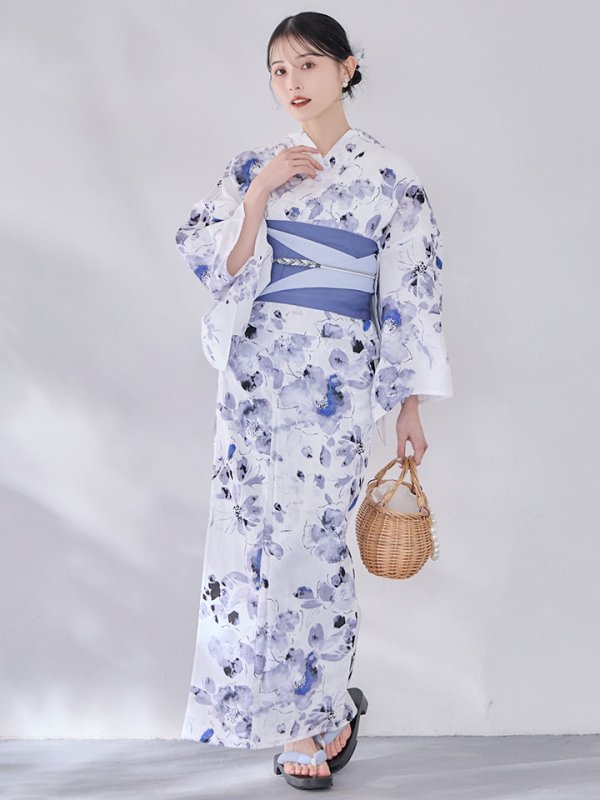 画像13: 【即日発送】水墨ニュアンスフラワー浴衣  【浴衣３点セット 浴衣/帯/下駄】[OF04/HC03]