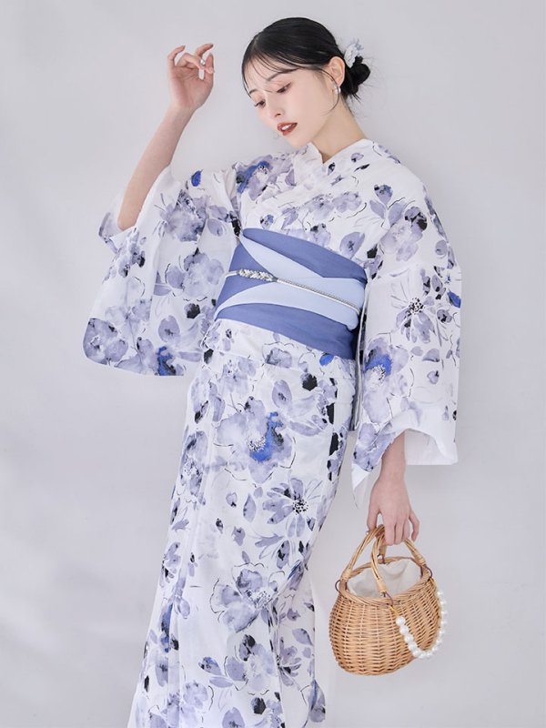 画像15: 【即日発送】水墨ニュアンスフラワー浴衣  【浴衣３点セット 浴衣/帯/下駄】[OF04/HC03]