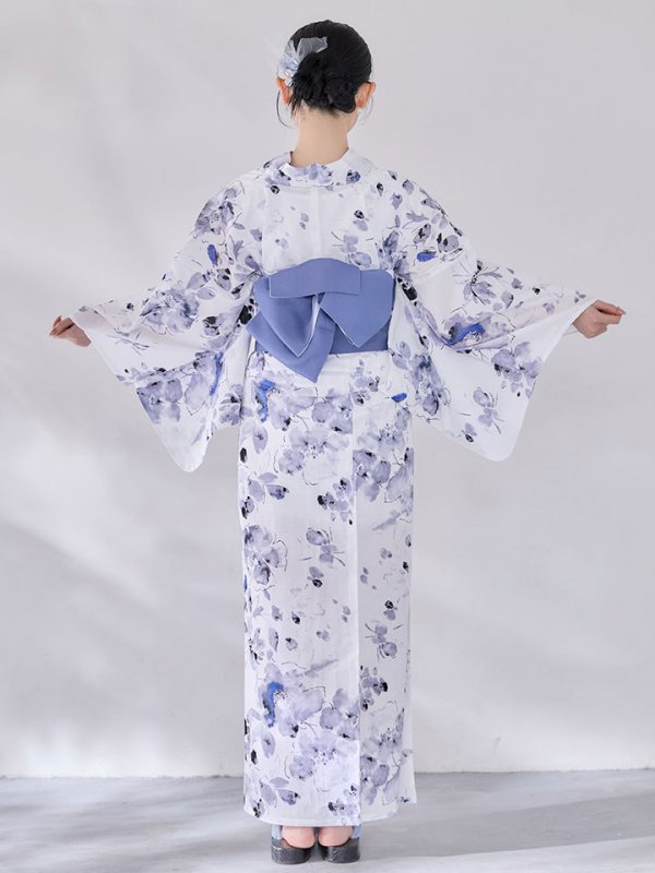 画像18: 【即日発送】水墨ニュアンスフラワー浴衣  【浴衣３点セット 浴衣/帯/下駄】[OF04/HC03]