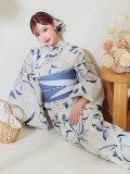 水墨画百合柄浴衣 OBI-hira-100-ok-4-DusBL / HIMO-900-yn-5-IV  / HEKO-800-sb-8-DusBL / YA-73-kn-GY / GETA-01-kj-2-BL/ [YMT]