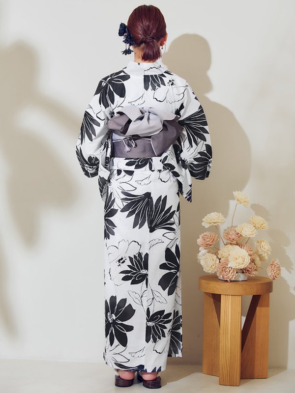 画像18: 【即日発送】モノトーンフラワーレトロモダン浴衣  【浴衣３点セット 浴衣/帯/下駄】[yo/YMT]