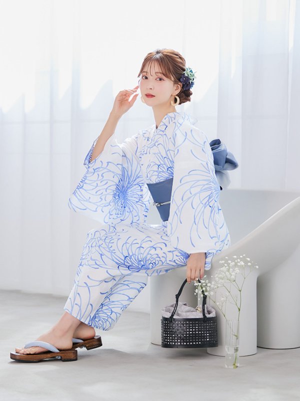 画像9: 【即日発送】白菊月の古典浴衣  【浴衣３点セット 浴衣/帯/下駄】[YMT]