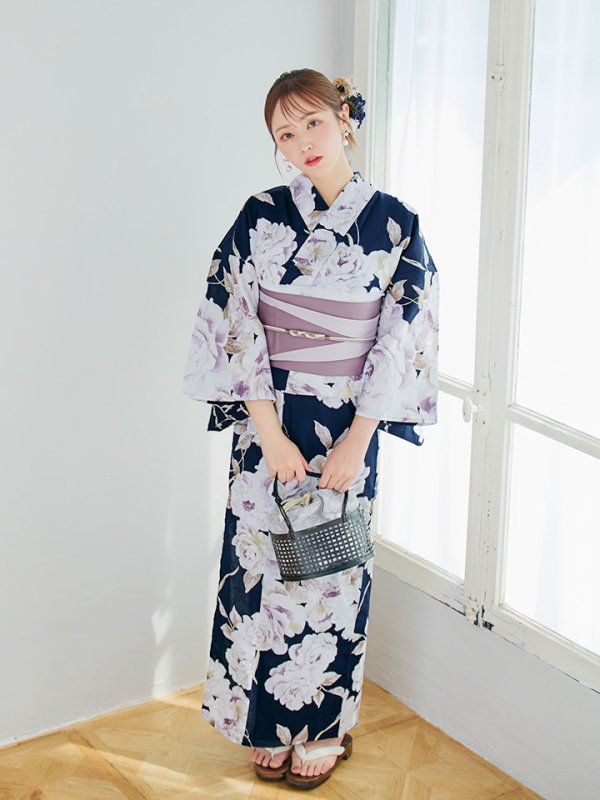画像11: 【即日発送】濃紺牡丹柄浴衣  【浴衣３点セット 浴衣/帯/下駄】[YMT]