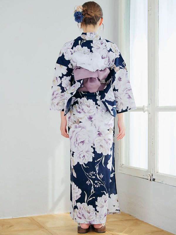 画像16: 【即日発送】濃紺牡丹柄浴衣  【浴衣３点セット 浴衣/帯/下駄】[YMT]