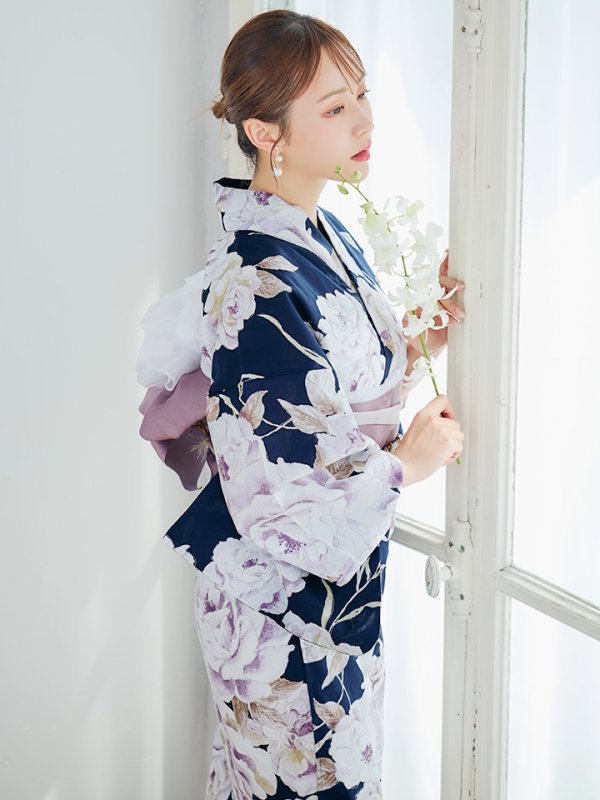 画像3: 【即日発送】濃紺牡丹柄浴衣  【浴衣３点セット 浴衣/帯/下駄】[YMT]