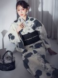 【予約 / 5月下旬発送予定】梅柄藍鼠色浴衣 OBI-siwa-204-wk-1-B / HIMO-900-yn-3-GYxGD / YA-1072-kn-B / GETA-02-ok-4-MOC / [yo/OF01]