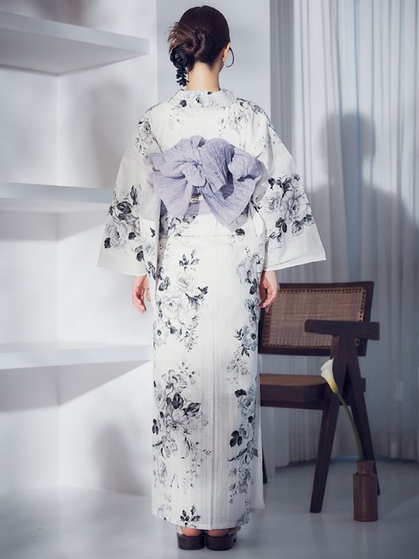 画像16: 【即日発送】モノトーンフラワー浴衣  【浴衣３点セット 浴衣/帯/下駄】[OF04]