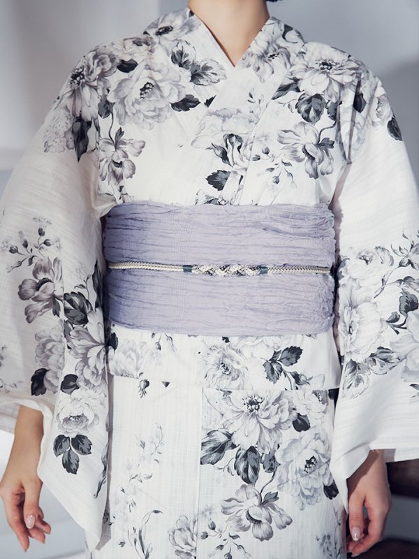 画像17: 【即日発送】モノトーンフラワー浴衣  【浴衣３点セット 浴衣/帯/下駄】[OF04]