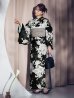 画像12: ブラック線画フラワー浴衣  【浴衣３点セット 浴衣/帯/下駄】OBI-siwa-204-wk-8-BE / HIMO-900-yn-1-B / HEKO-800-sb-5-W / YA-1016-kj-CL / GETA-02-ok-4-MOC/ [YMT]