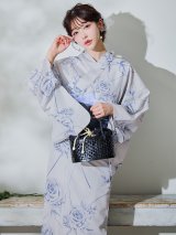 【Riuコラボ】【予約 / 6月下旬発送予定】ブルーローズ浴衣 OBI-lame-400-kj-8-NV / HIMO-900-yn-2-DusBL  / HEKO-800-sb-5-WH / YA-1001-kj-BL / YA-1078-wk-BLGY / GETA-01-kj-2-BL [y/YMT]