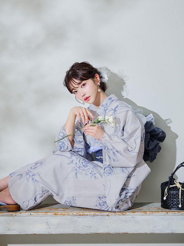 画像5: 【即日発送】【Riuコラボ】ブルーローズ浴衣  【浴衣３点セット 浴衣/帯/下駄】[YMT]