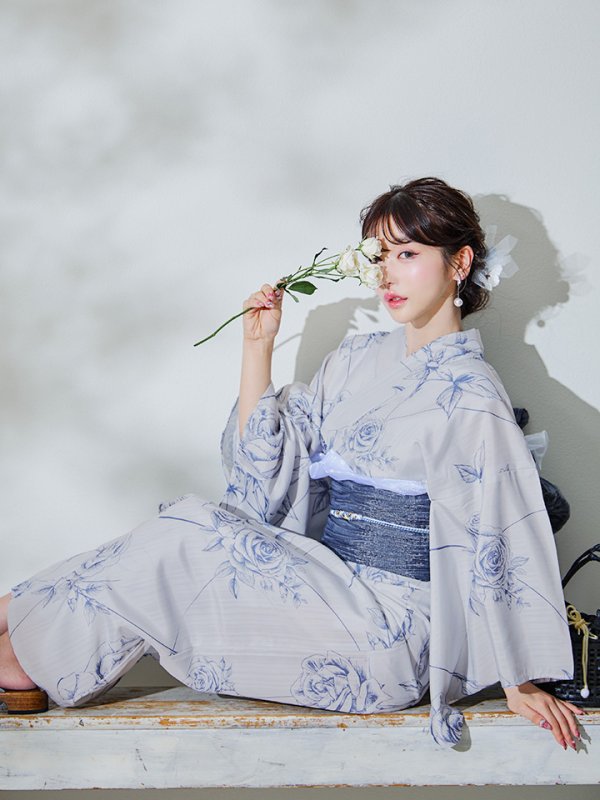 画像6: 【即日発送】【Riuコラボ】ブルーローズ浴衣  【浴衣３点セット 浴衣/帯/下駄】[YMT]