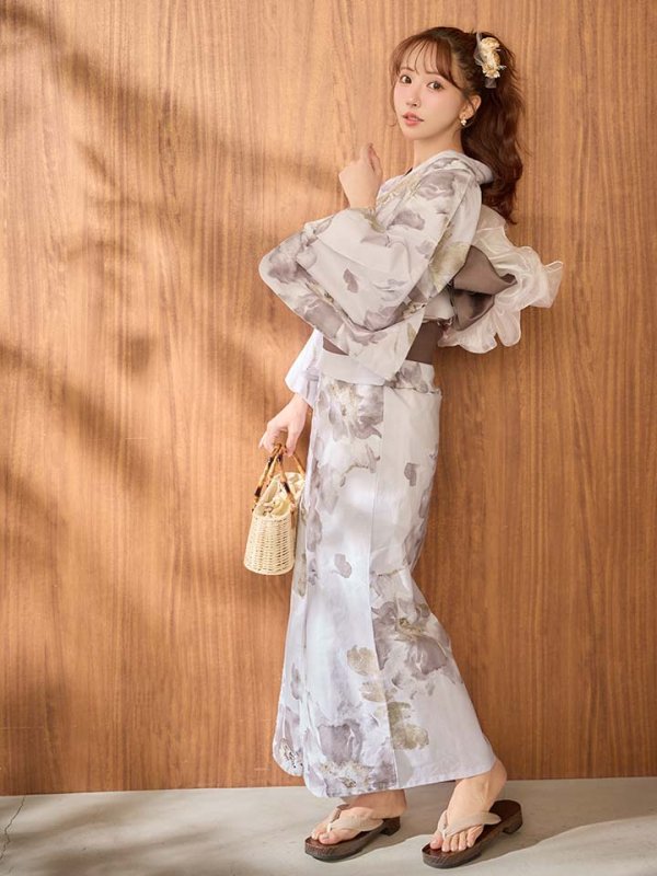 画像3: 【予約 / 4月上旬発送予定】ブラウンアンティークフラワー浴衣【浴衣３点セット 浴衣/帯/下駄】[OF04]y