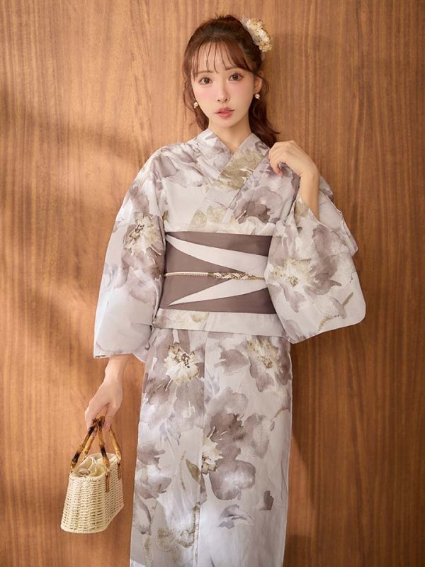 画像6: 【予約 / 4月上旬発送予定】ブラウンアンティークフラワー浴衣【浴衣３点セット 浴衣/帯/下駄】[OF04]y