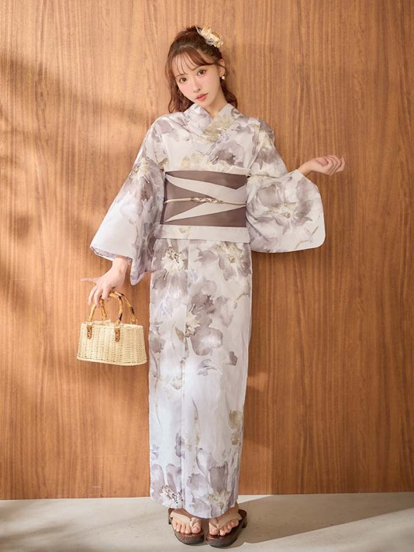 画像11: 【予約 / 4月上旬発送予定】ブラウンアンティークフラワー浴衣【浴衣３点セット 浴衣/帯/下駄】[OF04]y