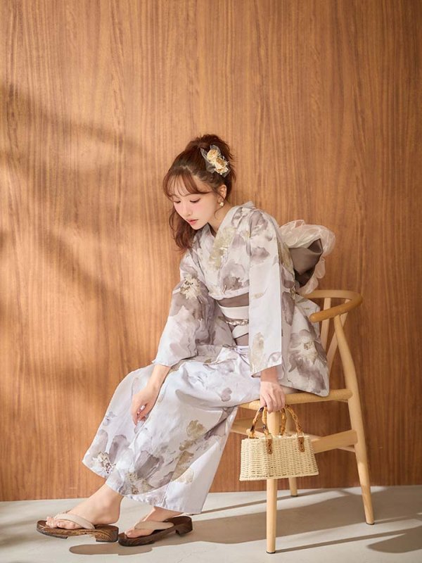 画像12: 【予約 / 4月上旬発送予定】ブラウンアンティークフラワー浴衣【浴衣３点セット 浴衣/帯/下駄】[OF04]y