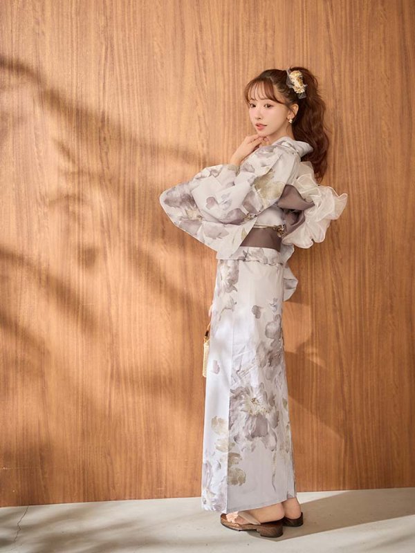 画像19: 【予約 / 4月上旬発送予定】ブラウンアンティークフラワー浴衣【浴衣３点セット 浴衣/帯/下駄】[OF04]y