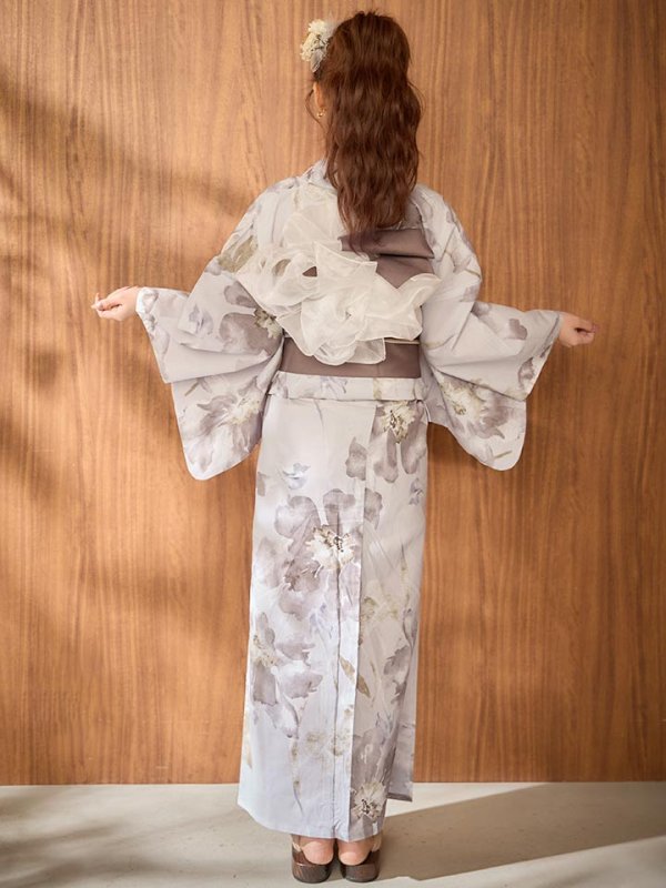 画像27: 【予約 / 4月上旬発送予定】ブラウンアンティークフラワー浴衣【浴衣３点セット 浴衣/帯/下駄】[OF04]y