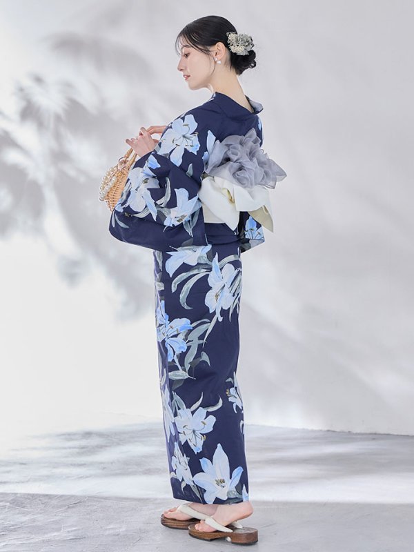 画像6: 送料無料！ネイビーリリーフラワー浴衣【浴衣３点セット 浴衣/帯/下駄】[OF04]【予約 / 5月下旬発送予定】