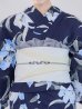 画像15: 送料無料！ネイビーリリーフラワー浴衣【浴衣３点セット 浴衣/帯/下駄】[OF04]【予約 / 5月下旬発送予定】 (15)